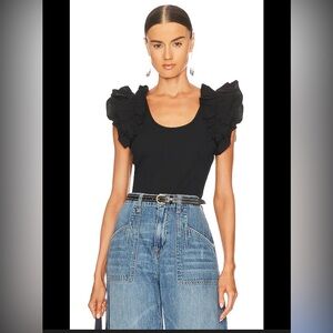 Ulla Johnson Koa Tank Top Noir Black Ruffled Sleeves Woman's Small